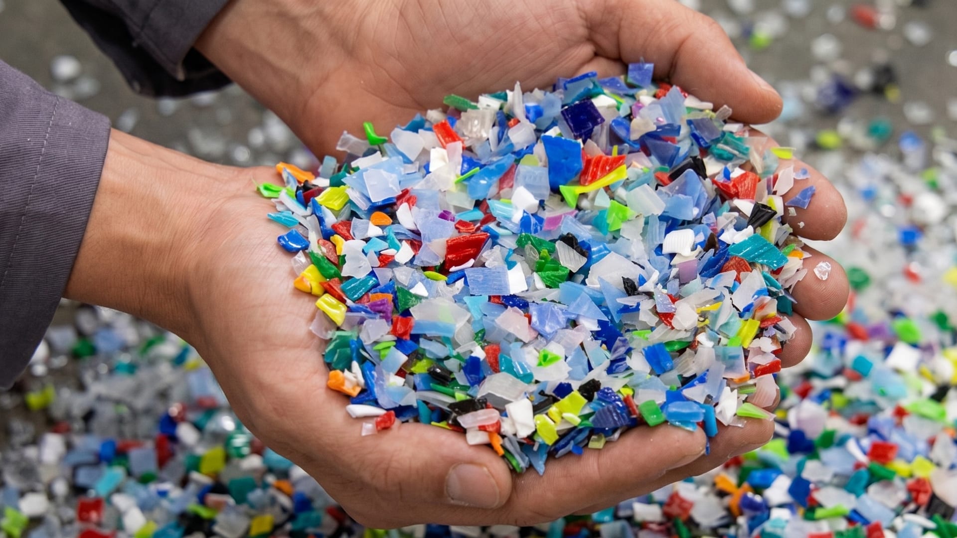 Colorful recycled plastic regrind separated from non-ferrous metals